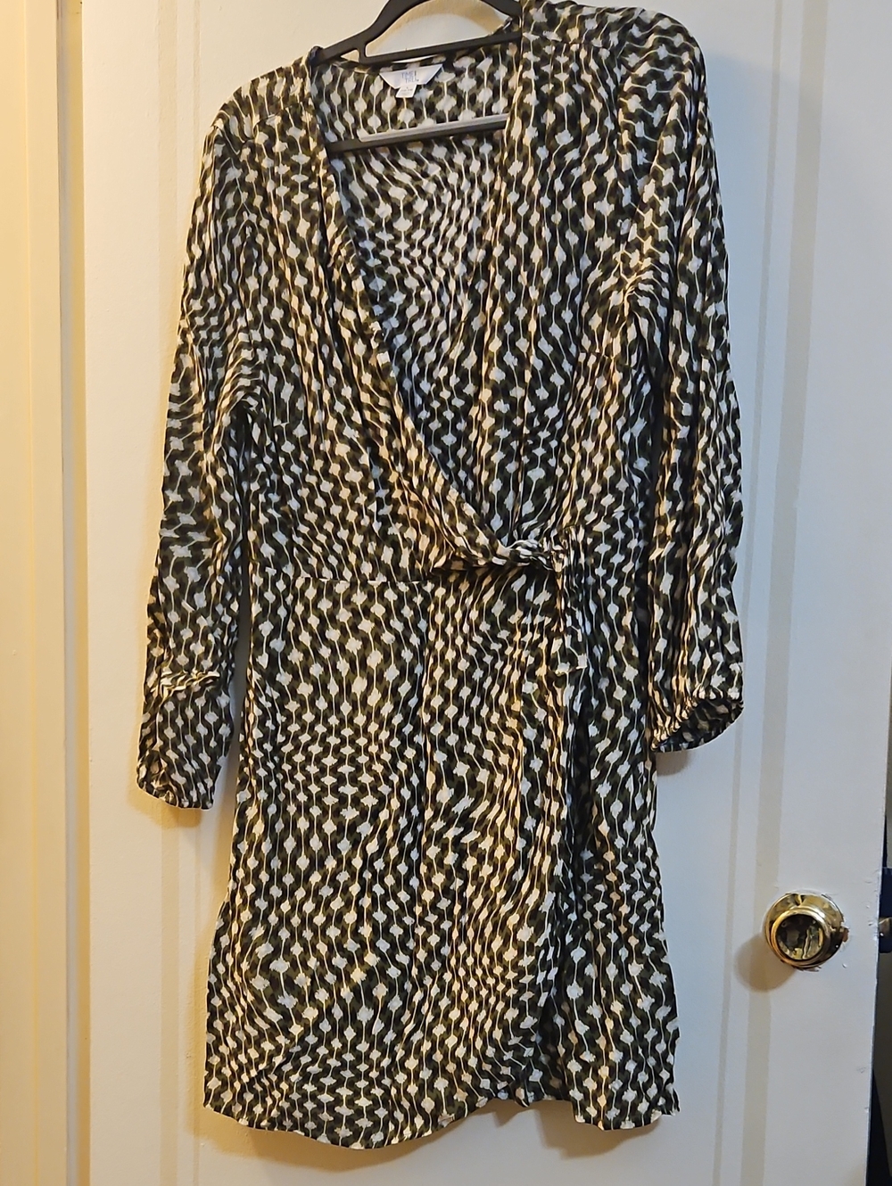 Time And Tru Long Sleeve Wrap Dress in Brown, Army Green and Cream